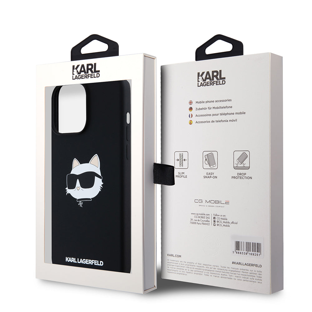 Etui MagSafe dla Apple iPhone 15 Pro Max, Karl Lagerfeld, Silikonowa Głowa Choupette, Czarne