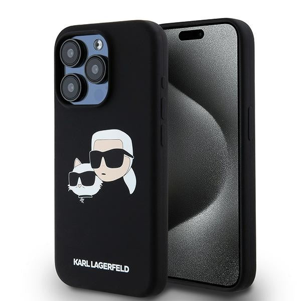 Etui MagSafe dla Apple iPhone 15 Pro Max, Karl Lagerfeld, Silikon Karl & Choupette, Czarne