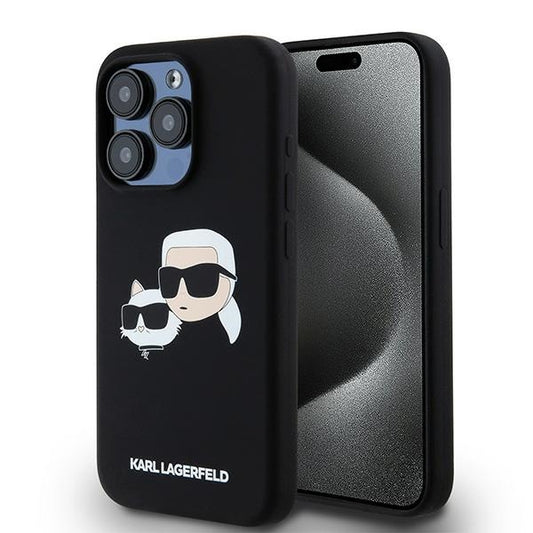 Etui MagSafe dla Apple iPhone 15 Pro Max, Karl Lagerfeld, Silikon Karl & Choupette, Czarne