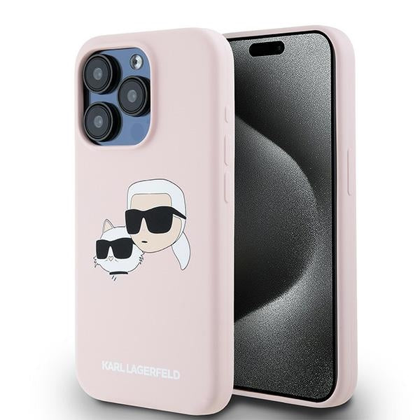 Etui MagSafe dla Apple iPhone 15 Pro Max, Karl Lagerfeld, Silikon Karl & Choupette, Różowy