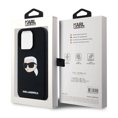 Etui MagSafe dla Apple iPhone 15 Pro Max, Karl Lagerfeld, Silikonowa Głowa Karla, Czarne