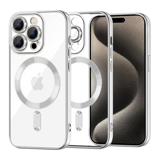 MagSafe Case for Apple iPhone 15 Pro Max, Techsuit, Luxury Crystal, Silver
