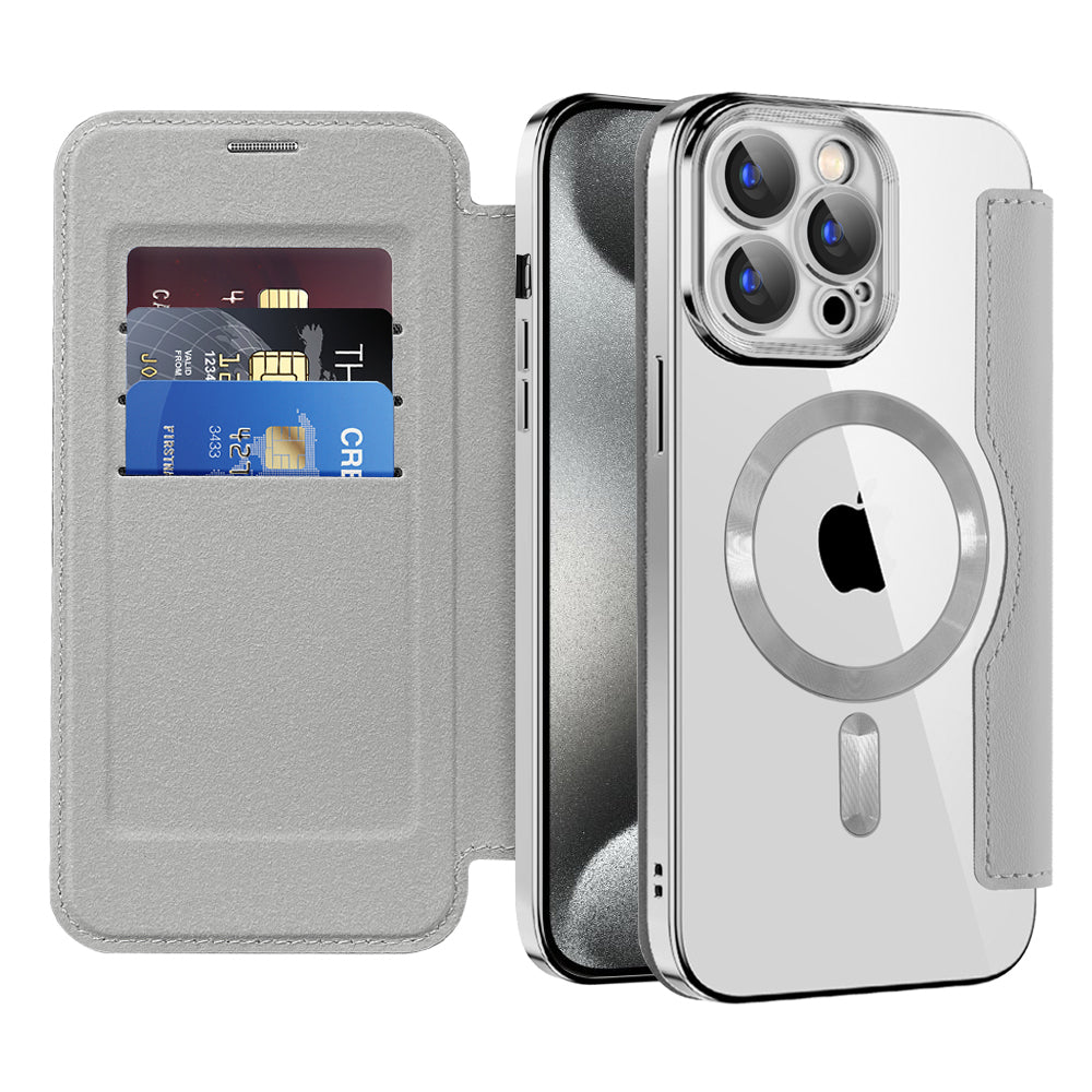 Etui MagSafe do Apple iPhone 15 Pro Max, Techsuit, SmartMag Book, Szary