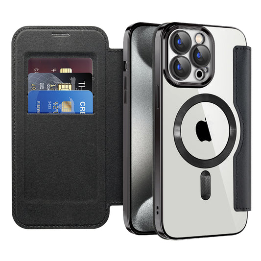 MagSafe Case for Apple iPhone 15 Pro Max, Techsuit, SmartMag Book, Black