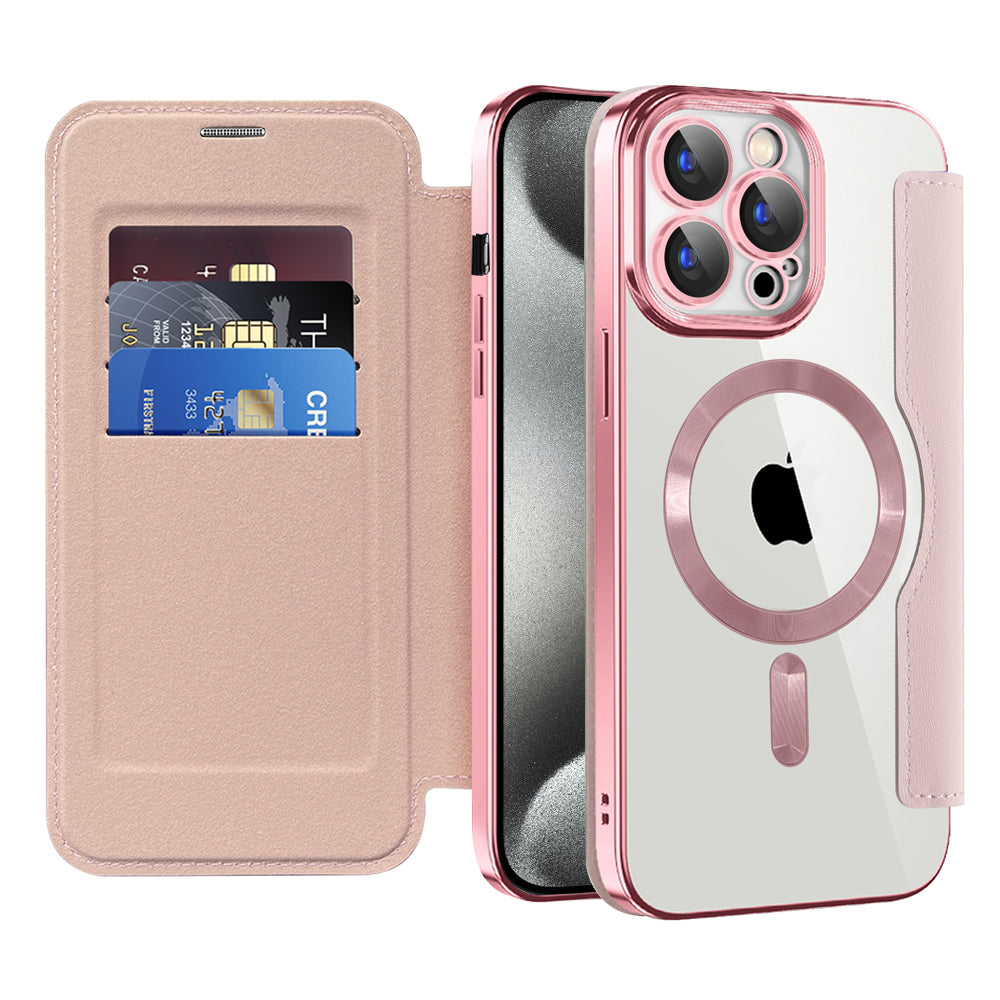 Etui MagSafe do Apple iPhone 15 Pro Max, Techsuit, SmartMag Book, Różowe