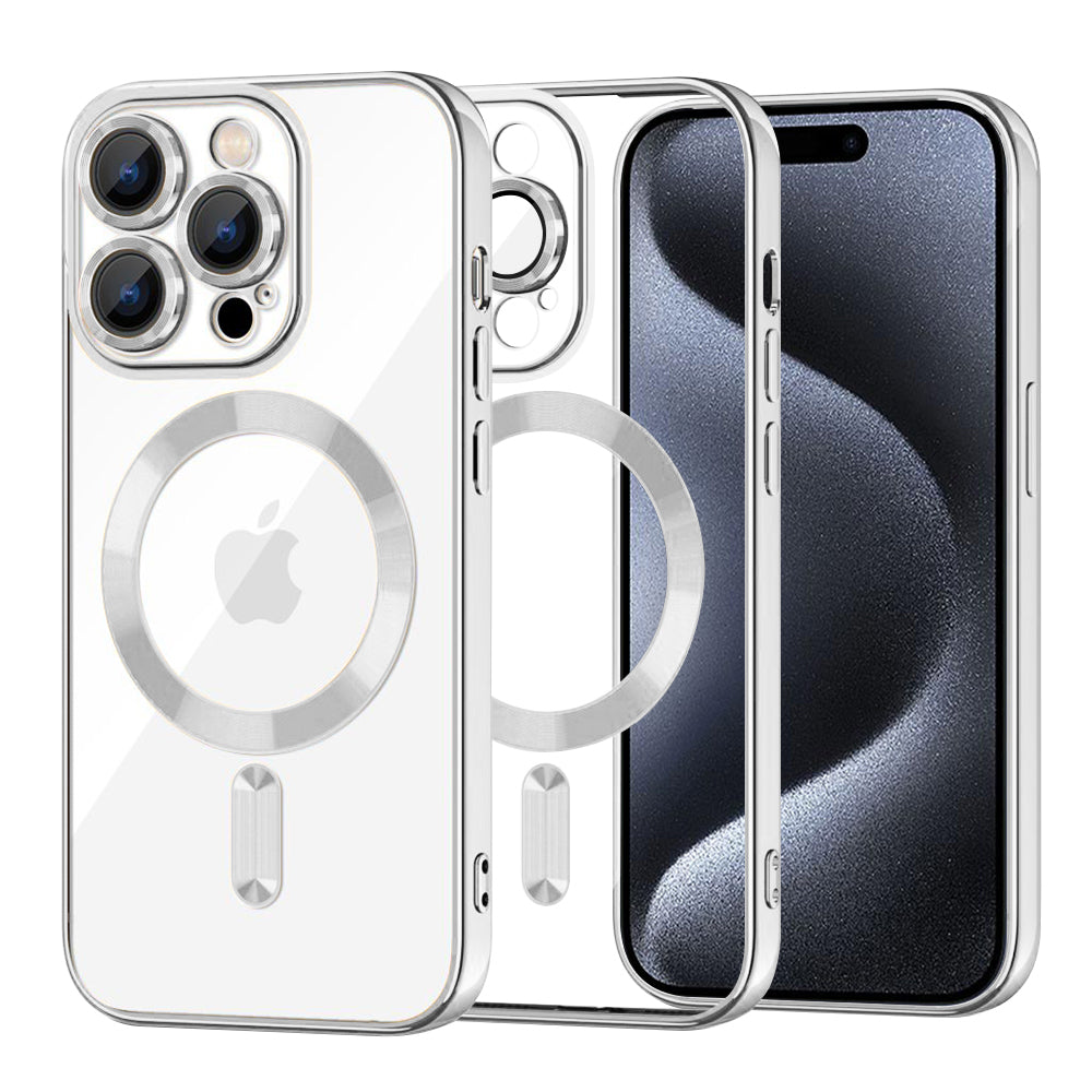 MagSafe Case for Apple iPhone 15 Pro, Techsuit, Luxury Crystal, Silver