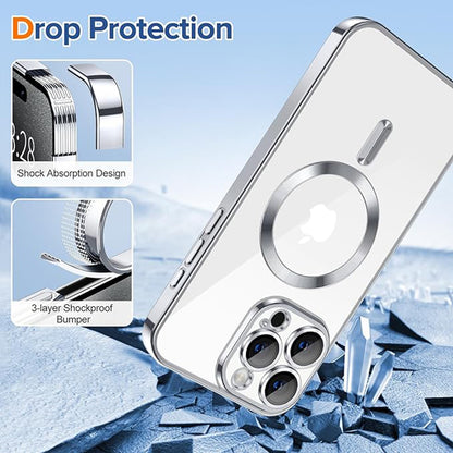 MagSafe Case for Apple iPhone 15 Pro, Techsuit, Luxury Crystal, Silver