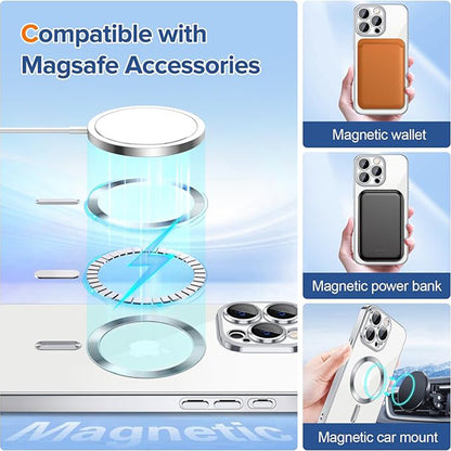 MagSafe Case for Apple iPhone 15 Pro, Techsuit, Luxury Crystal, Silver
