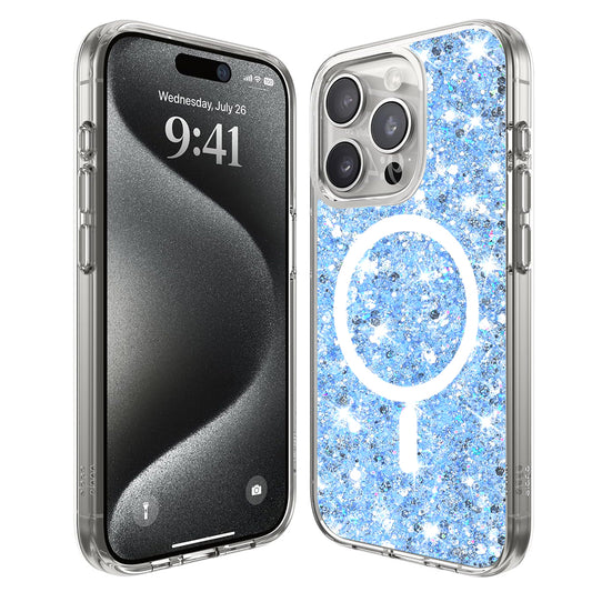 Etui MagSafe do Apple iPhone 15 Pro, Techsuit, Sparkly Glitter, Bleu