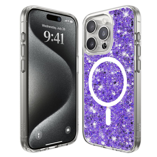 Etui MagSafe do Apple iPhone 15 Pro, Techsuit, Sparkly Glitter, Fioletowy
