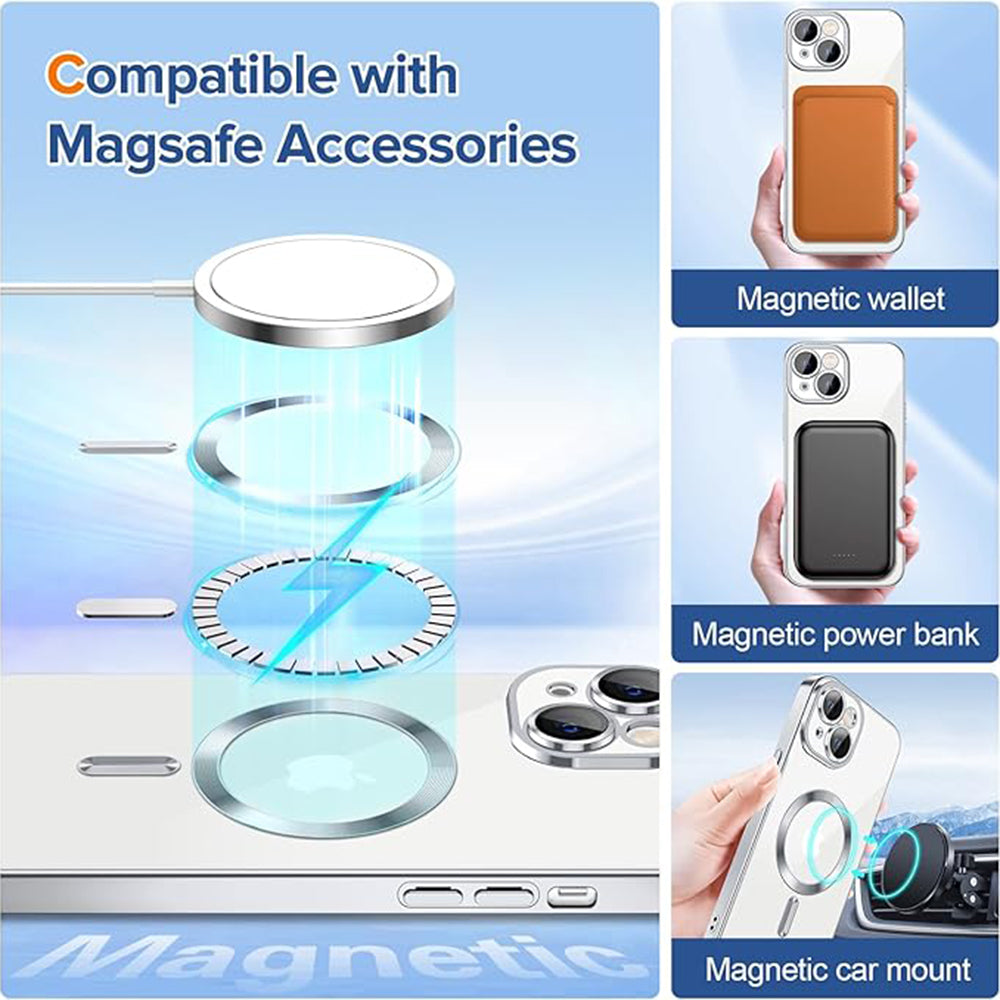 MagSafe Case for Apple iPhone 15, Techsuit, Luxury Crystal, Silver