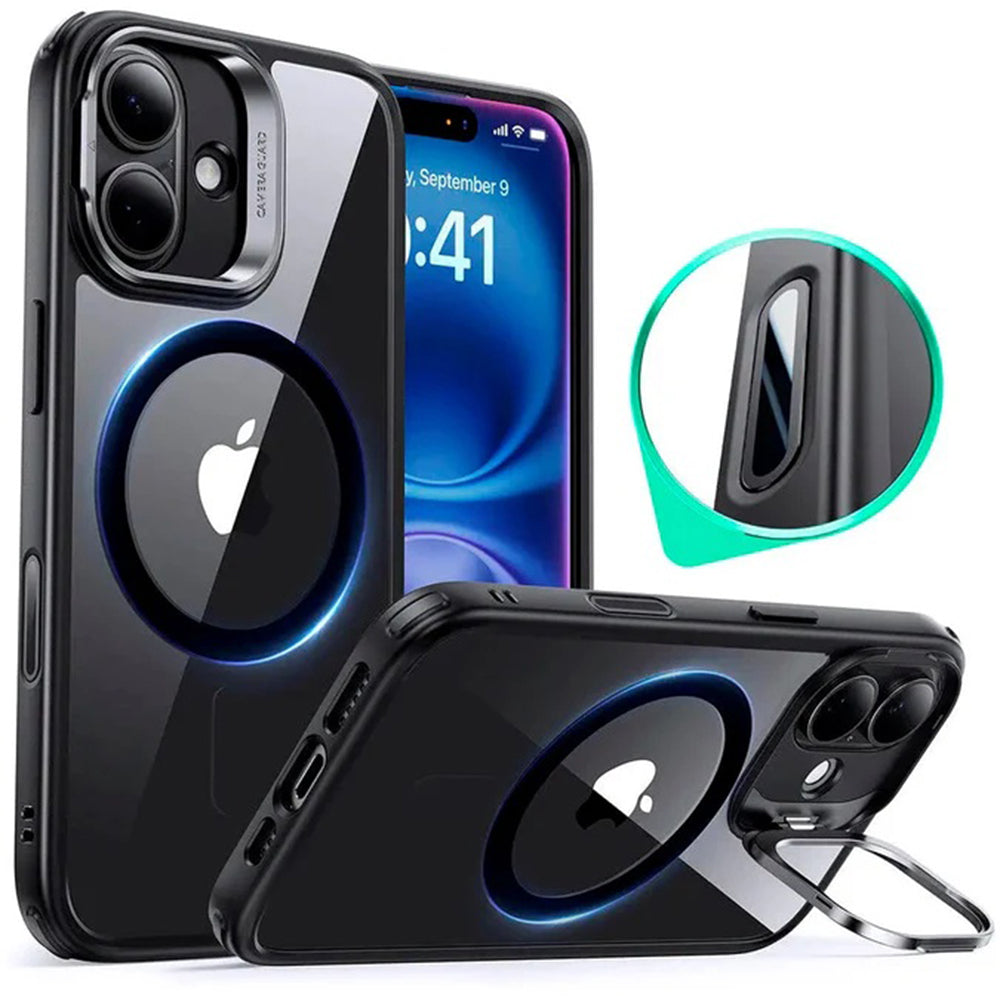 Etui MagSafe dla Apple iPhone 16, ESR, Classic Hybrid Kickstand Slide, Czarne Przezroczyste