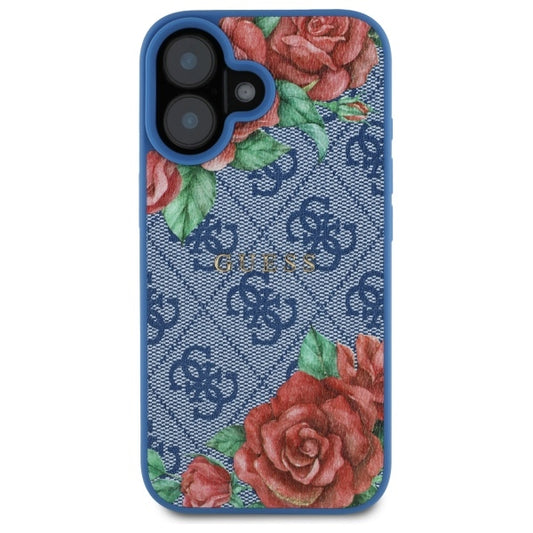 MagSafe Case for Apple iPhone 16, Guess, 4G Flowers Print, Blue