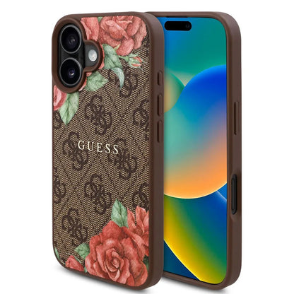 Etui MagSafe dla Apple iPhone 16, Guess, 4G Flowers Print, Brązowy