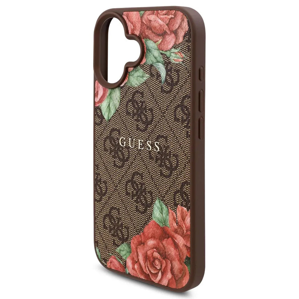 Etui MagSafe dla Apple iPhone 16, Guess, 4G Flowers Print, Brązowy