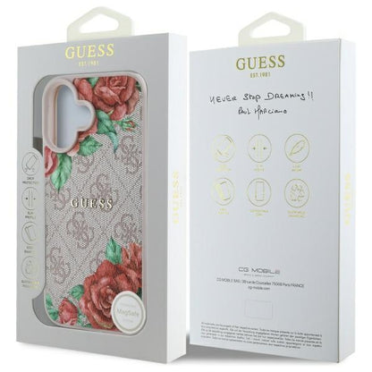 Etui MagSafe dla Apple iPhone 16, Guess, 4G Flowers Print, Różowy