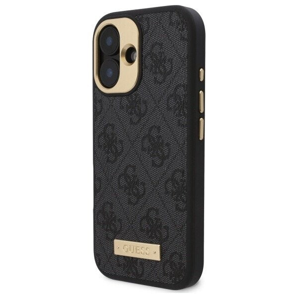 Etui MagSafe dla Apple iPhone 16, Guess, 4G Logo Plate, Czarne