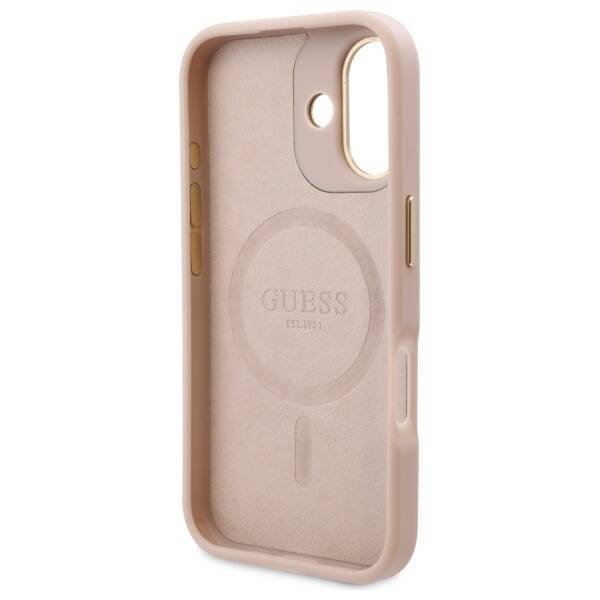 Etui MagSafe dla Apple iPhone 16, Guess, 4G Logo Plate, Różowy