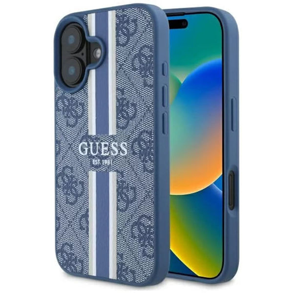 Etui MagSafe dla Apple iPhone 16, Guess, 4G Printed Stripes, Niebieskie