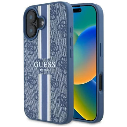 Etui MagSafe dla Apple iPhone 16, Guess, 4G Printed Stripes, Niebieskie
