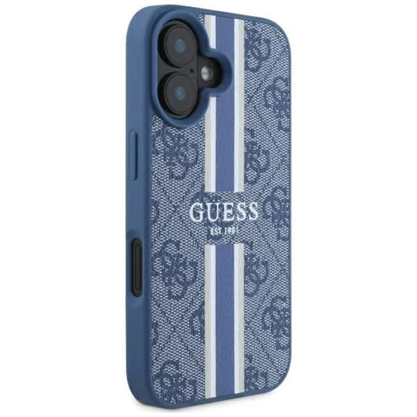 Etui MagSafe dla Apple iPhone 16, Guess, 4G Printed Stripes, Niebieskie