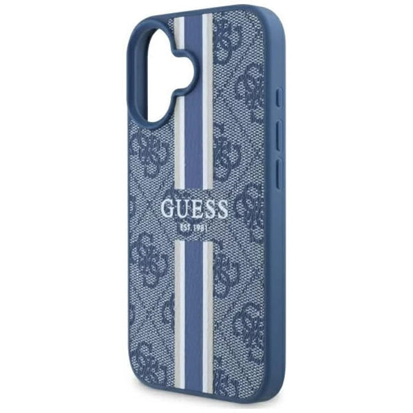 Etui MagSafe dla Apple iPhone 16, Guess, 4G Printed Stripes, Niebieskie
