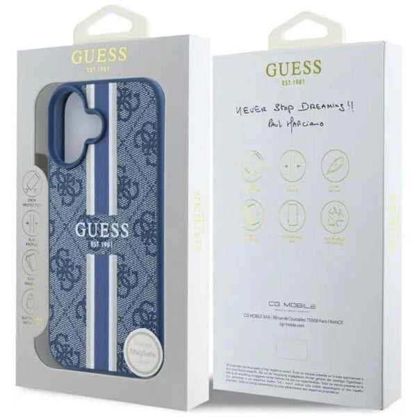 Etui MagSafe dla Apple iPhone 16, Guess, 4G Printed Stripes, Niebieskie