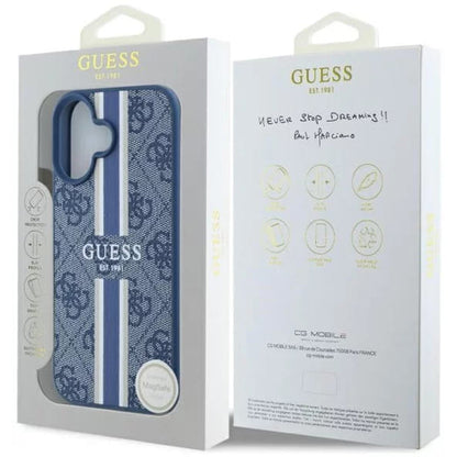 Etui MagSafe dla Apple iPhone 16, Guess, 4G Printed Stripes, Niebieskie