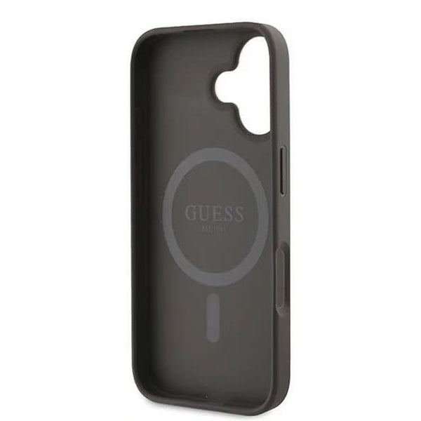 Etui MagSafe dla Apple iPhone 16, Guess, 4G Ring Classic Logo, Brązowy