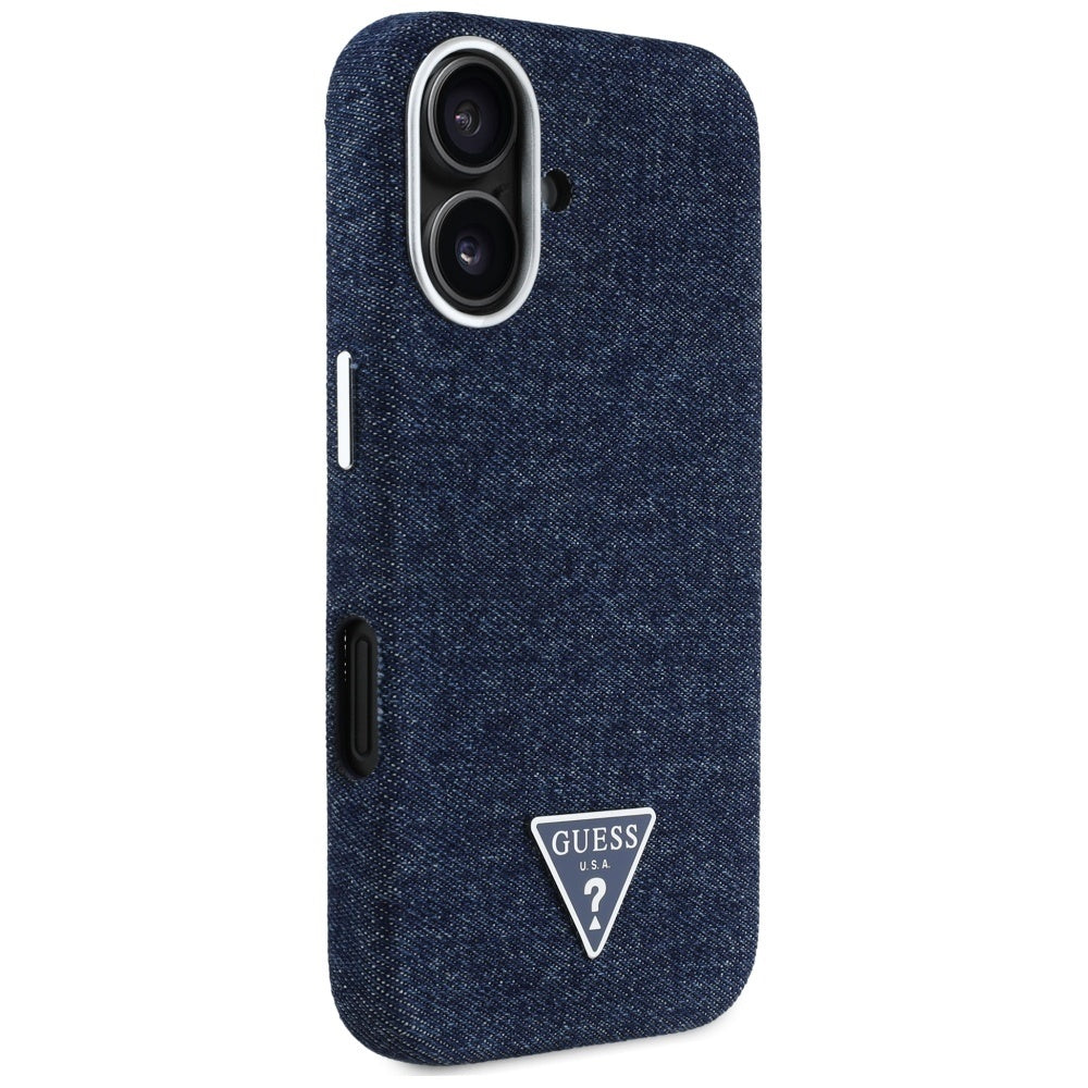 Etui MagSafe dla Apple iPhone 16, Guess, Denim Triangle Logo, Niebieskie