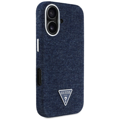 Etui MagSafe dla Apple iPhone 16, Guess, Denim Triangle Logo, Niebieskie