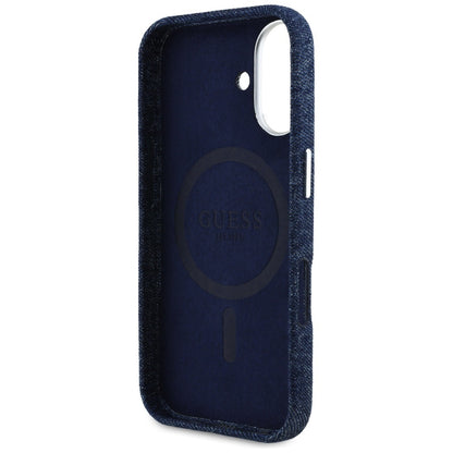Etui MagSafe dla Apple iPhone 16, Guess, Denim Triangle Logo, Niebieskie