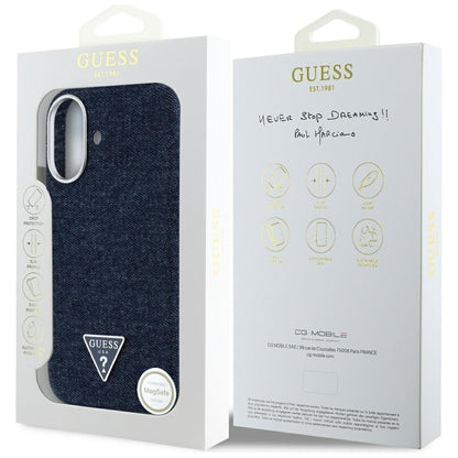 Etui MagSafe dla Apple iPhone 16, Guess, Denim Triangle Logo, Niebieskie