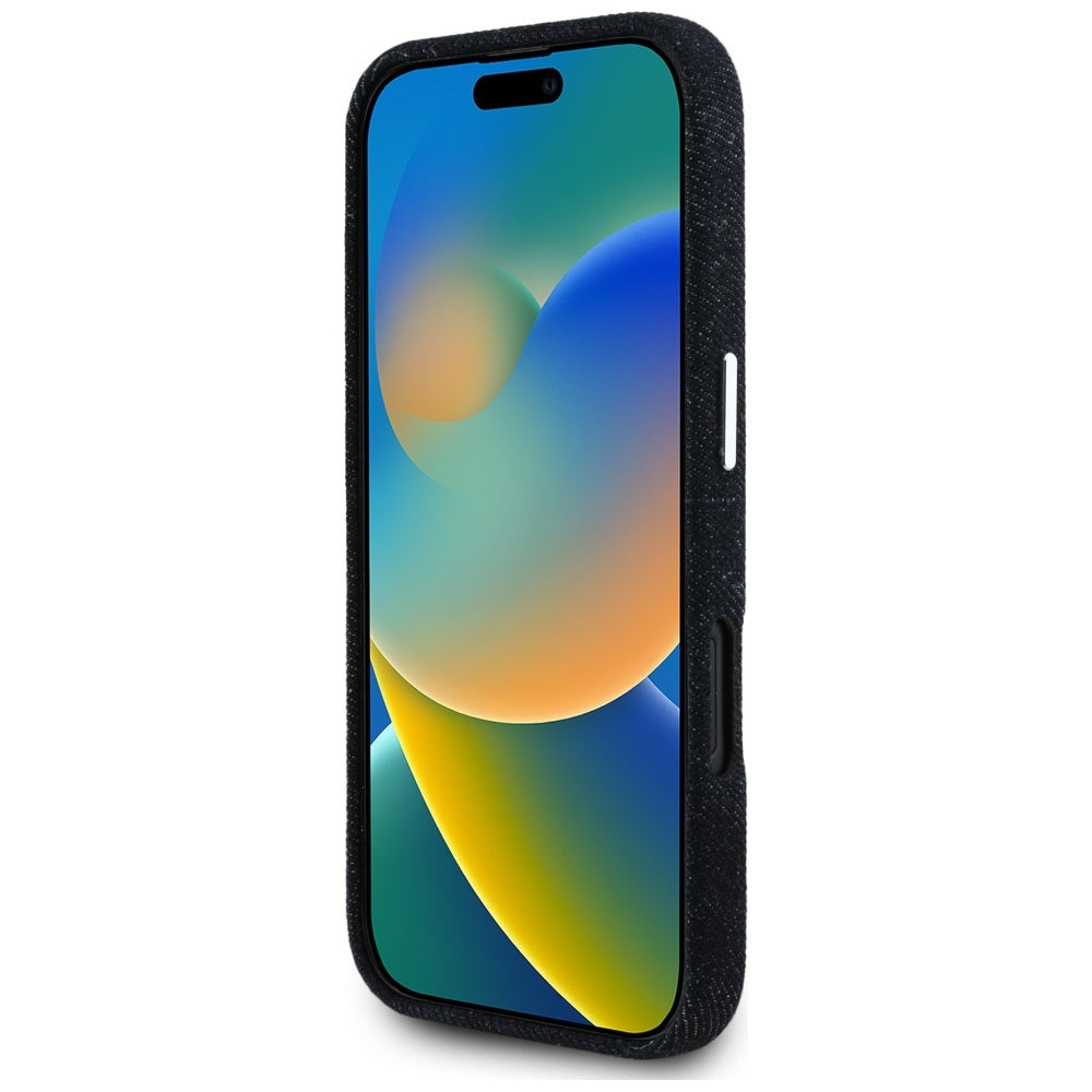 Etui MagSafe dla Apple iPhone 16, Guess, Denim Triangle Logo, Czarne