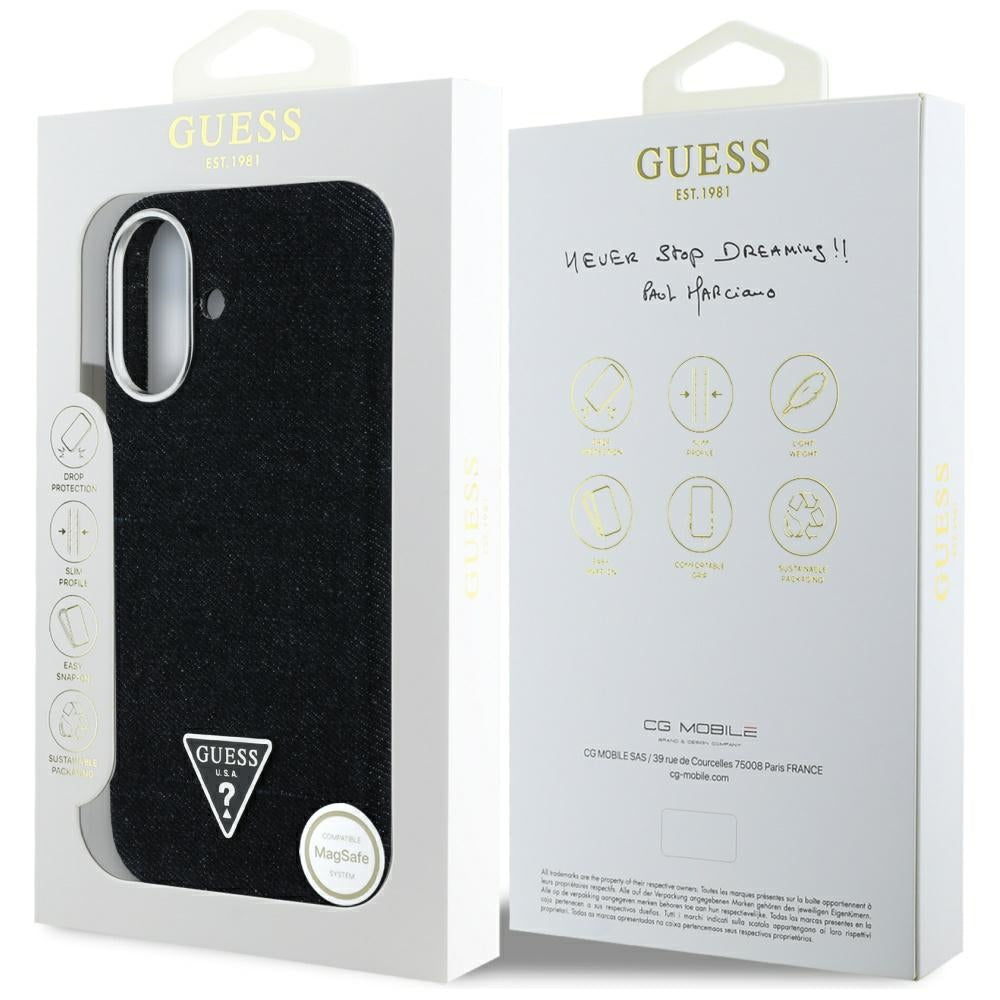Etui MagSafe dla Apple iPhone 16, Guess, Denim Triangle Logo, Czarne