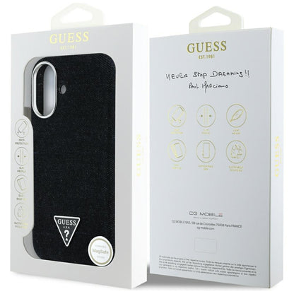Etui MagSafe dla Apple iPhone 16, Guess, Denim Triangle Logo, Czarne