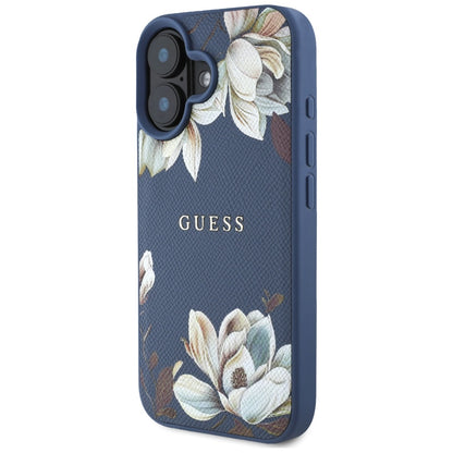 Etui MagSafe dla Apple iPhone 16, Guess, Grained Flowers, Niebieskie