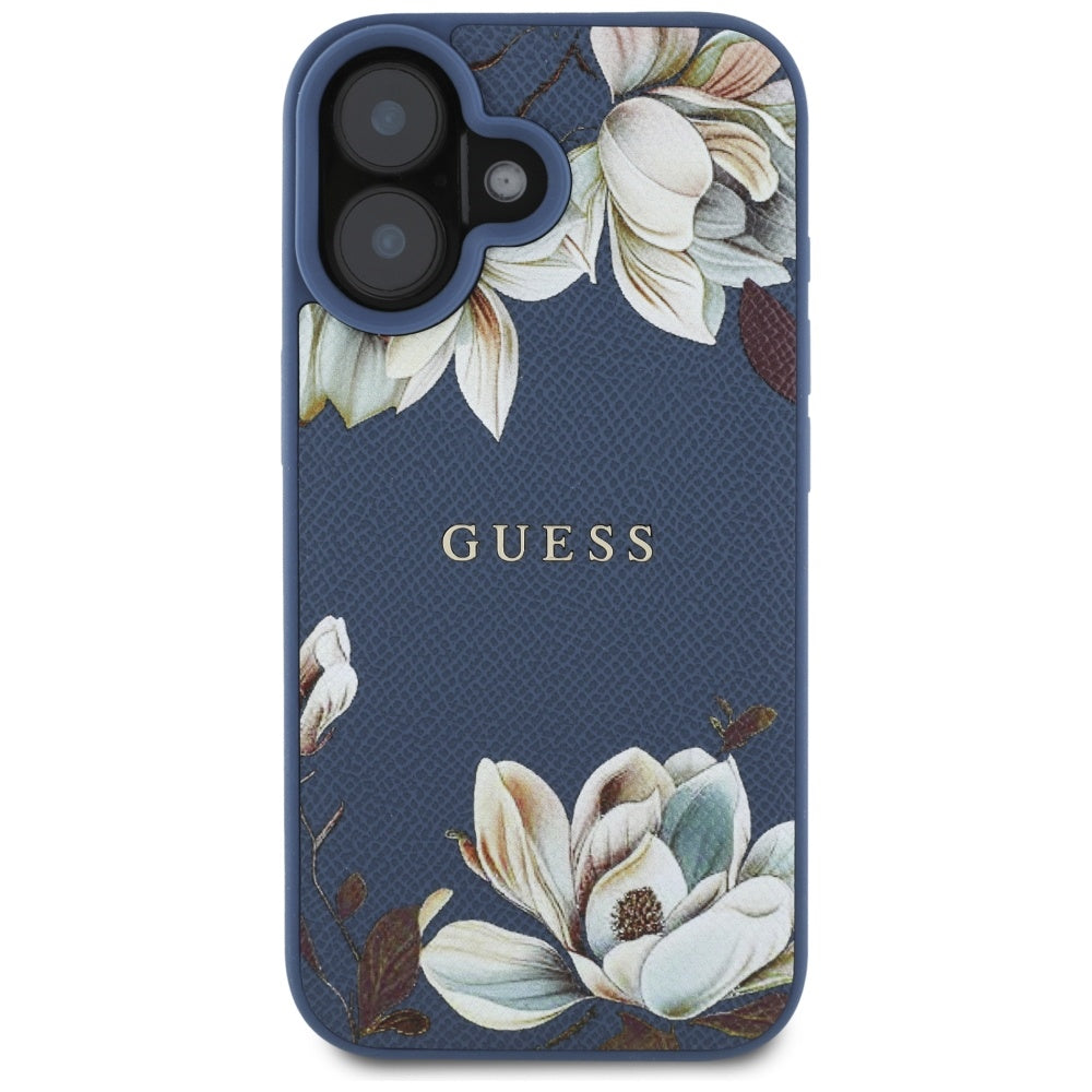 Etui MagSafe dla Apple iPhone 16, Guess, Grained Flowers, Niebieskie