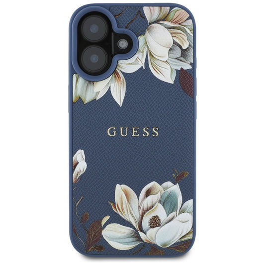 Etui MagSafe dla Apple iPhone 16, Guess, Grained Flowers, Niebieskie