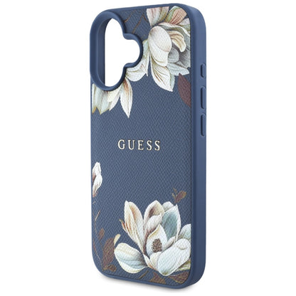 Etui MagSafe dla Apple iPhone 16, Guess, Grained Flowers, Niebieskie