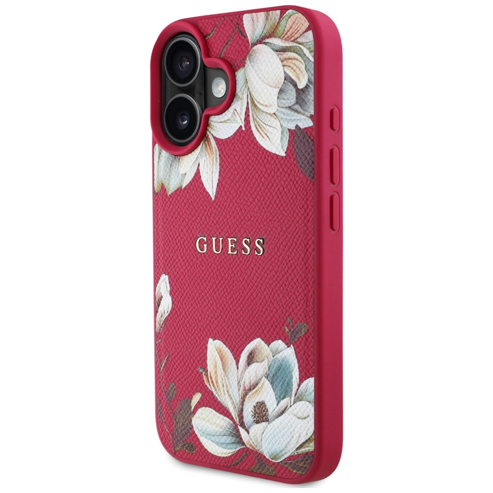 Etui MagSafe dla Apple iPhone 16, Guess, Grained Flowers, Fuksja