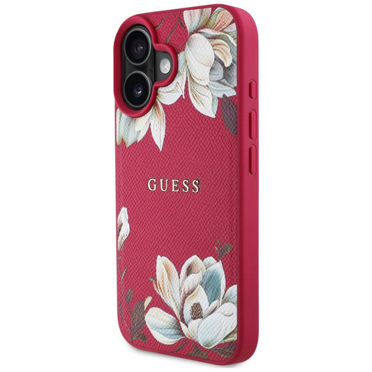 Etui MagSafe dla Apple iPhone 16, Guess, Grained Flowers, Fuksja