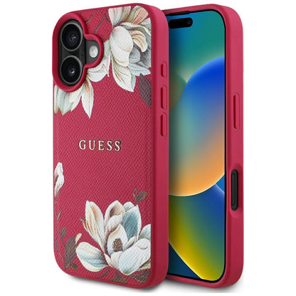 Etui MagSafe dla Apple iPhone 16, Guess, Grained Flowers, Fuksja
