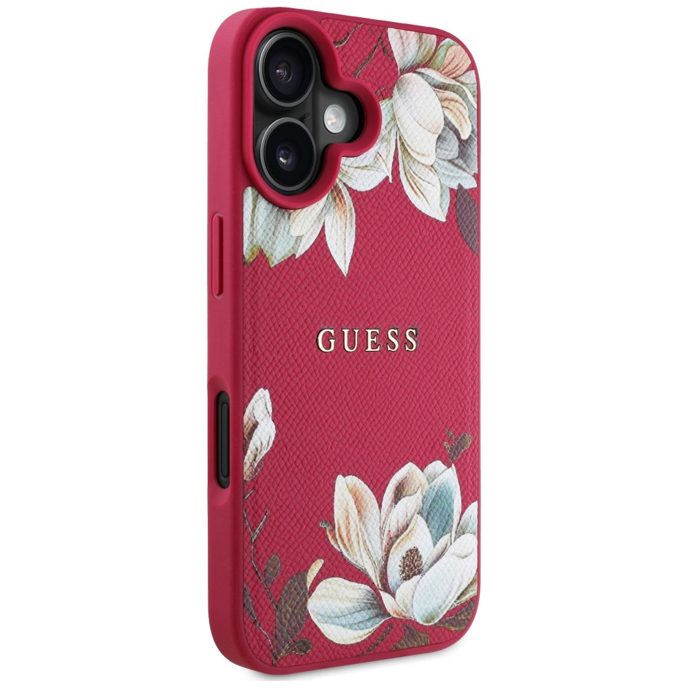 Etui MagSafe dla Apple iPhone 16, Guess, Grained Flowers, Fuksja