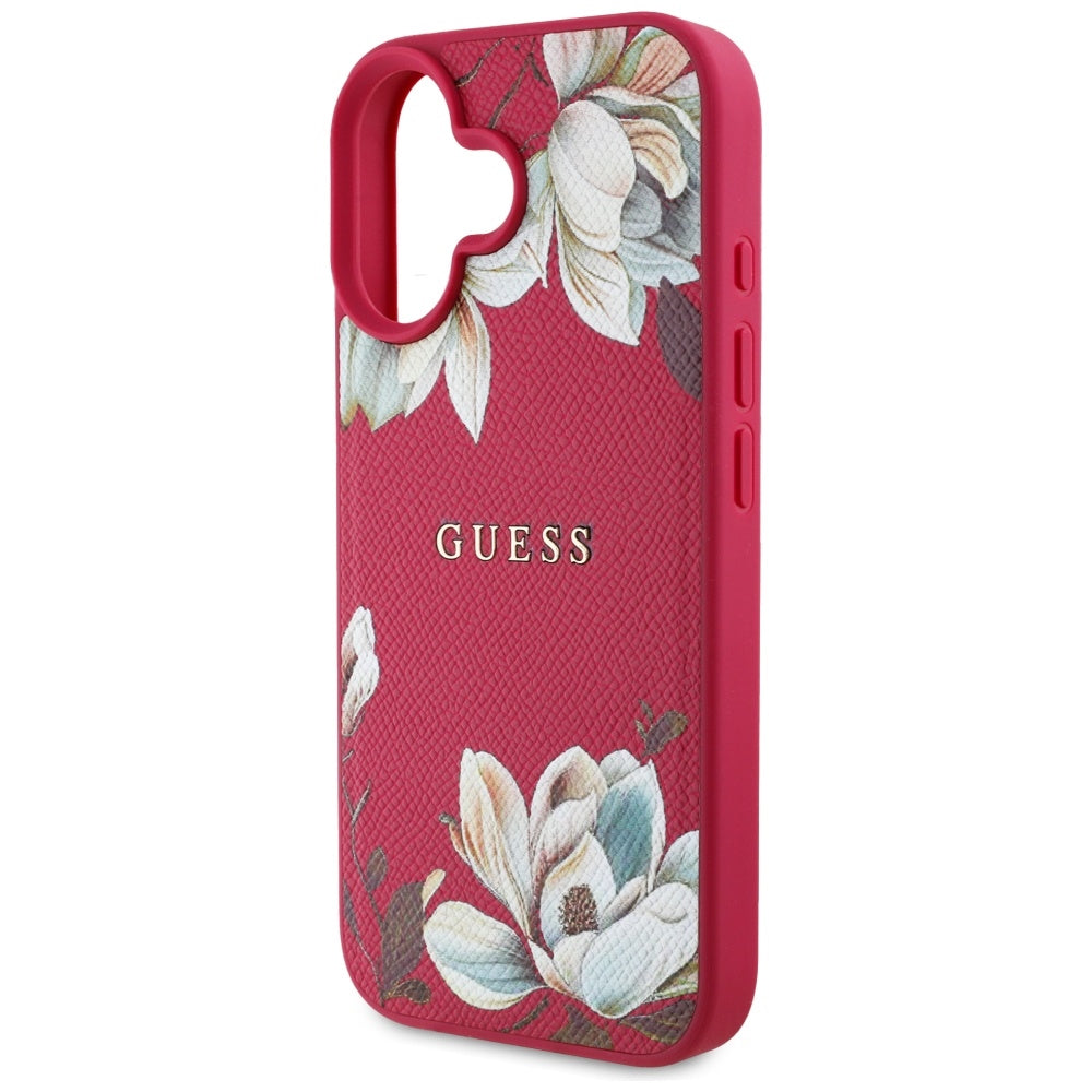 Etui MagSafe dla Apple iPhone 16, Guess, Grained Flowers, Fuksja