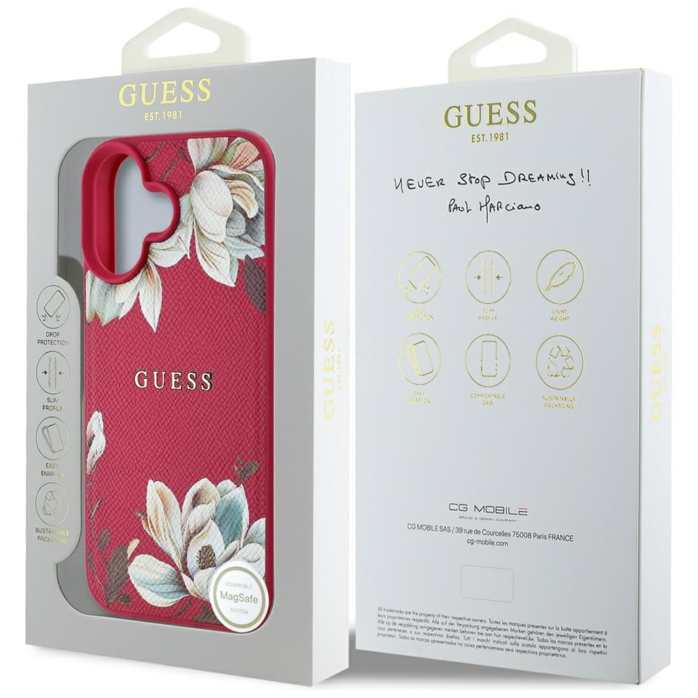 Etui MagSafe dla Apple iPhone 16, Guess, Grained Flowers, Fuksja