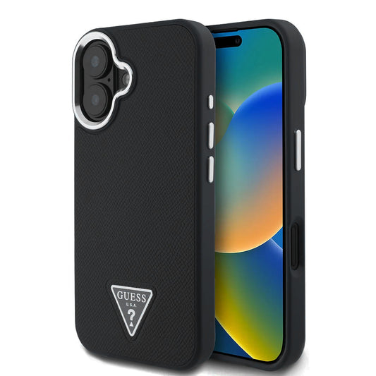 Etui MagSafe dla Apple iPhone 16, Guess, Grained Triangle Logo, Czarne