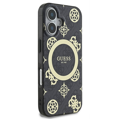 Etui MagSafe dla Apple iPhone 16, Guess, IML 4G Peony, Czarne GUHMP16SH4PYEEK