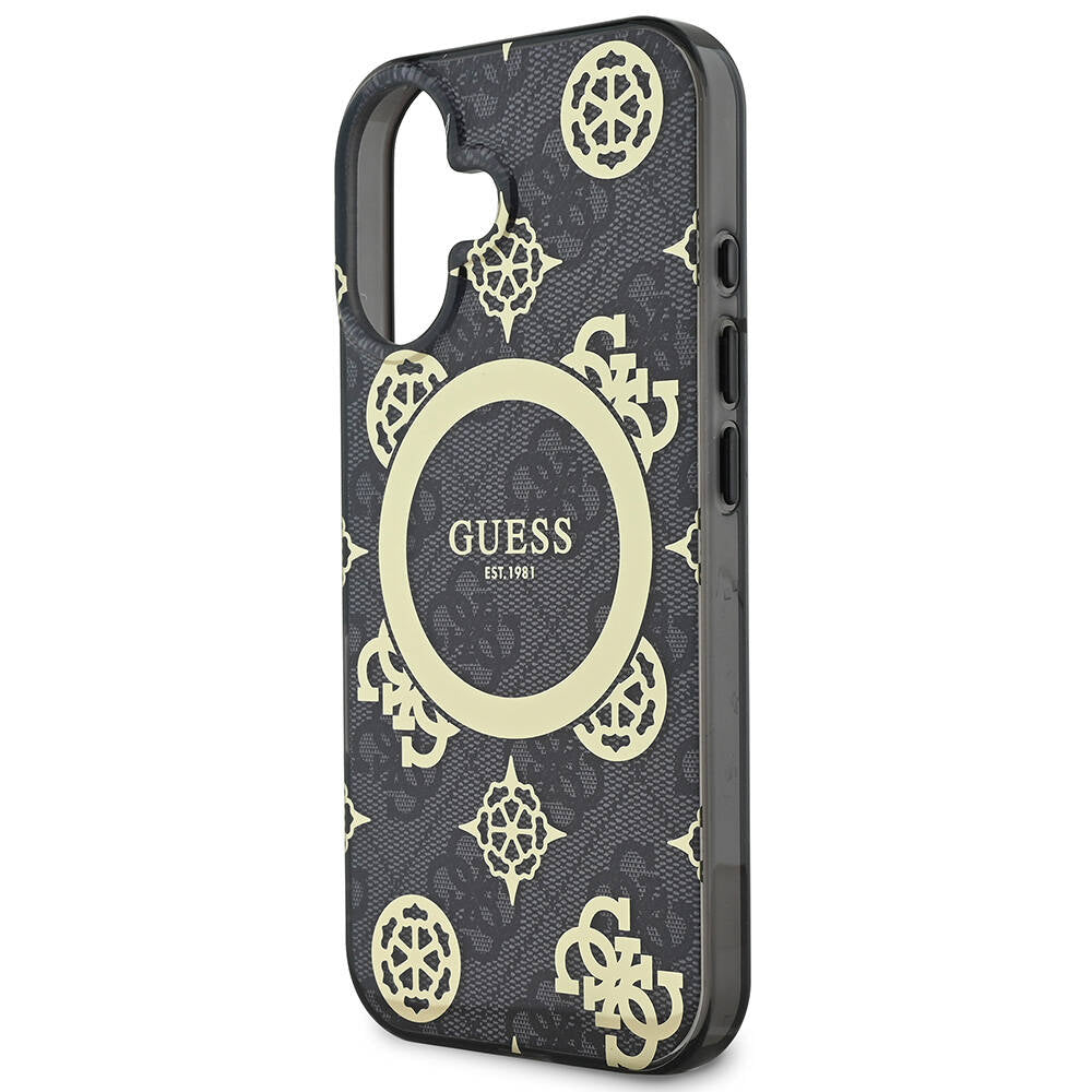 Etui MagSafe dla Apple iPhone 16, Guess, IML 4G Peony, Czarne GUHMP16SH4PYEEK