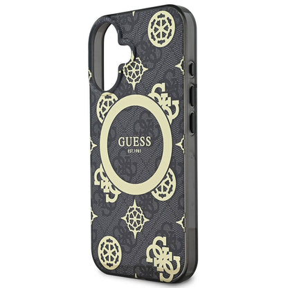 Etui MagSafe dla Apple iPhone 16, Guess, IML 4G Peony, Czarne GUHMP16SH4PYEEK